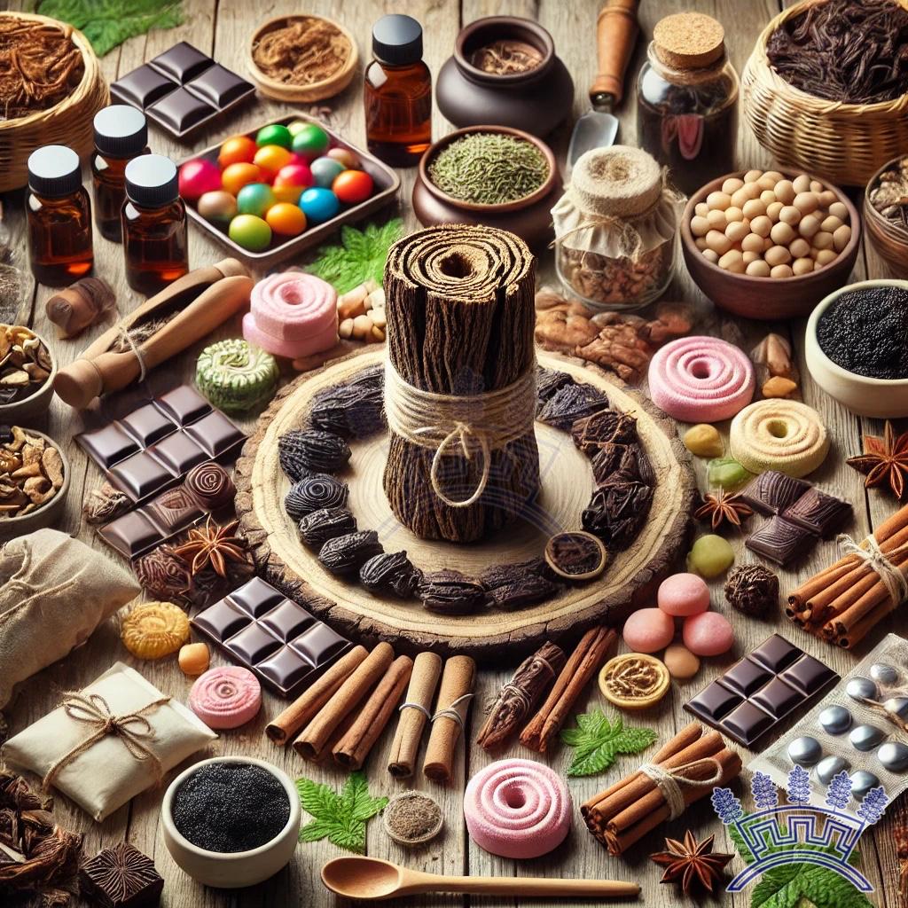 Various uses of licorice root products from Sepidan Osareh Jonoob, including herbal preparations, candies, and extracts, showcasing the versatility of natural ingredients.