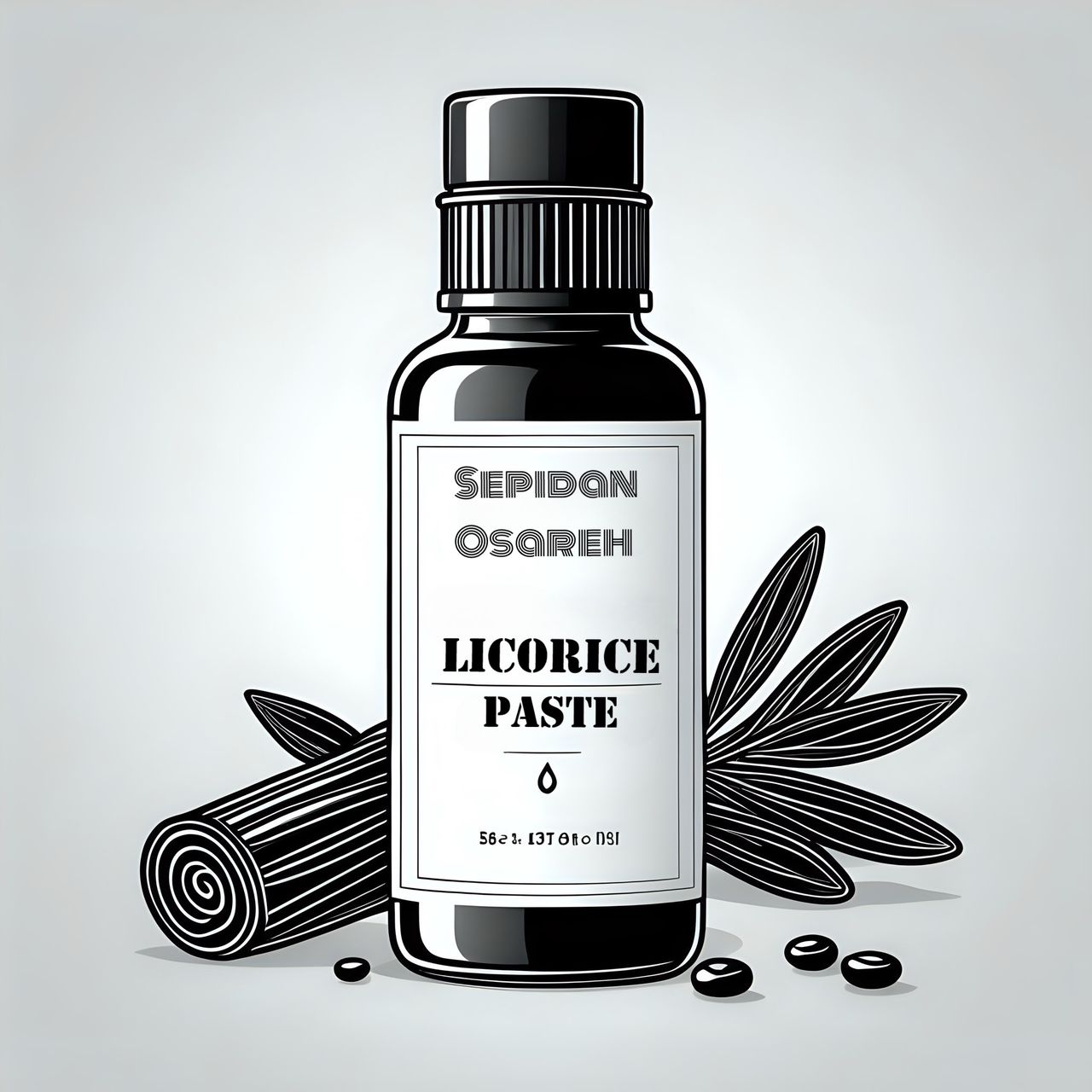 Illustration of a licorice paste bottle from Sepidan Osareh Jonoob, emphasizing the natural and premium quality of the product