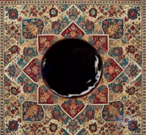 Licorice extract paste in a dark liquid form placed on a traditional Persian carpet, representing Sepidan Osareh Jonoob's quality herbal products.