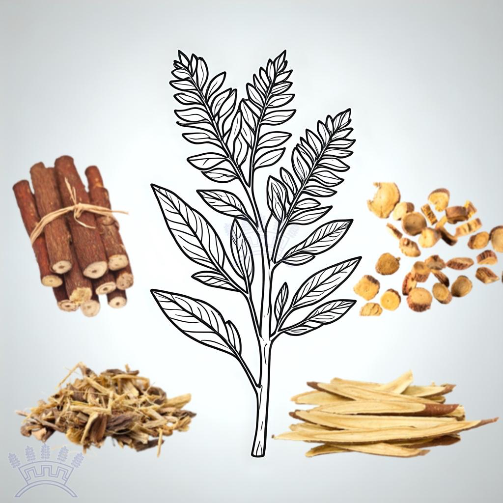 Various forms of licorice root products from Sepidan Osareh Jonoob, including dried roots, powder, slices, and extract, highlighting natural herbal ingredients.