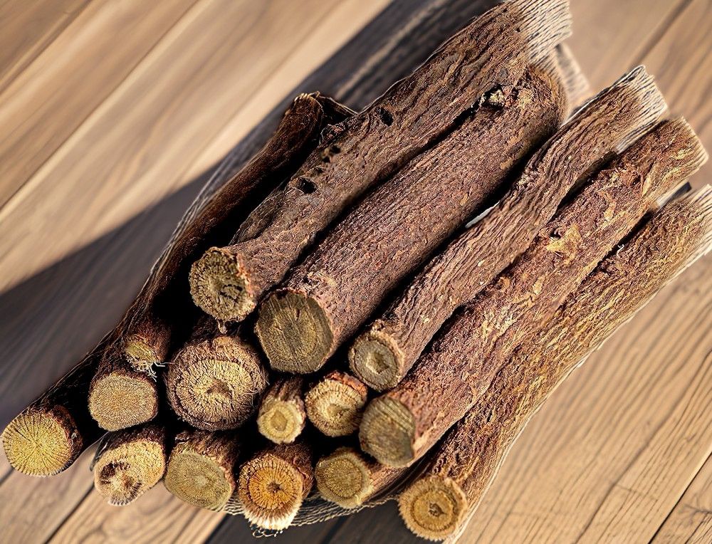 Natural licorice roots stacked together, licorice products produced by Sepidan Osareh Jonoob.